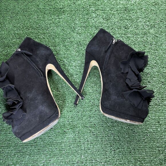 Giuseppe Zanotti Black Suede Frill Peep Toe Ankle Boots High Heels Size 37 US 7 - Picture 4 of 8